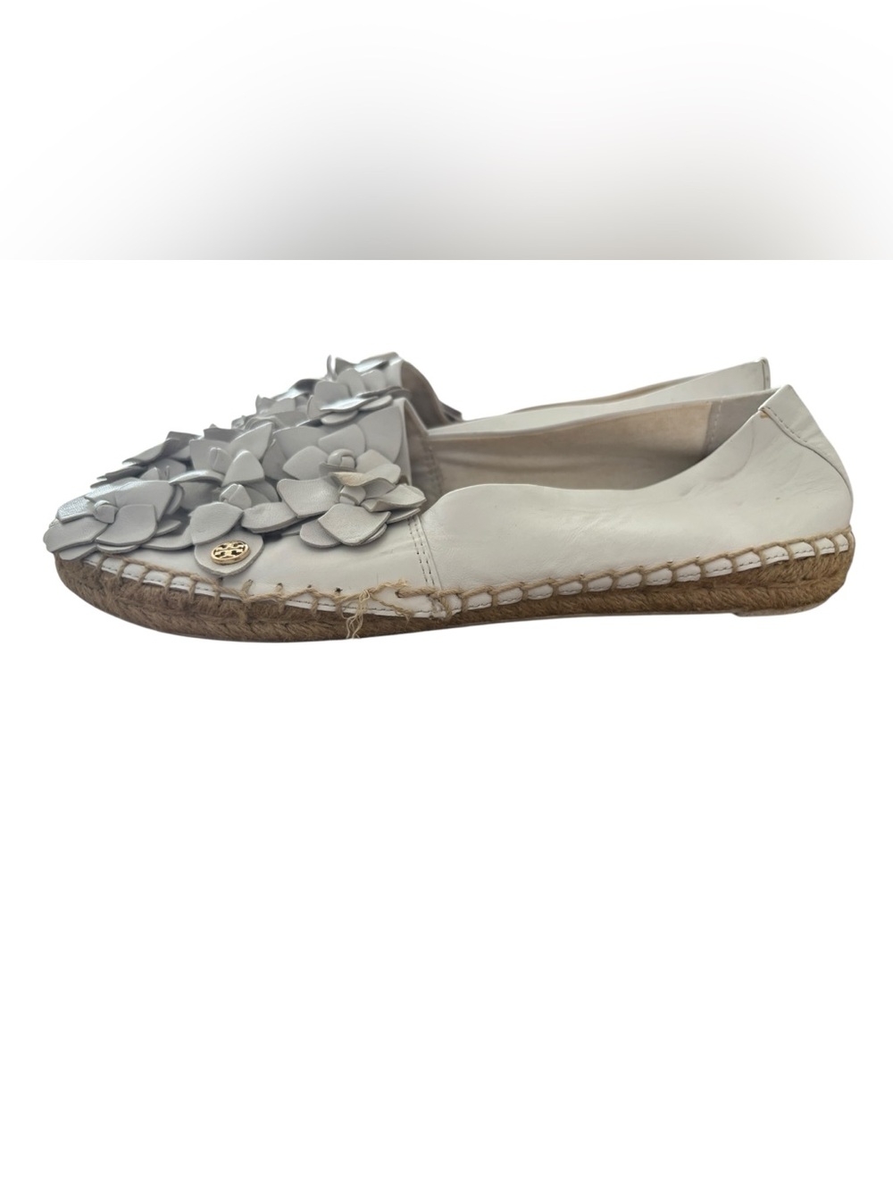 Tory Burch White Floral Leather Espadrille Flats - Picture 3 of 8